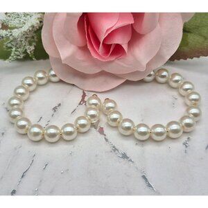 Unique White Faux Pearl Large Statement Hoop Earrings Pierced 1.5"